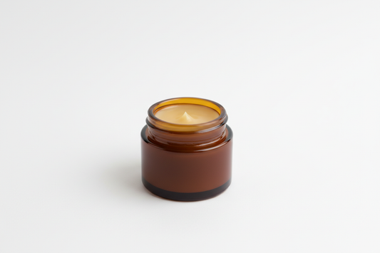 lip balm in amber glass pot no branding plain